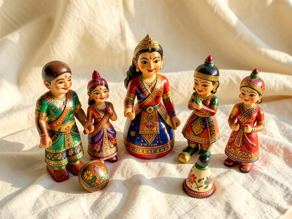 Colourful traditional Indian hand-painted wooden dolls