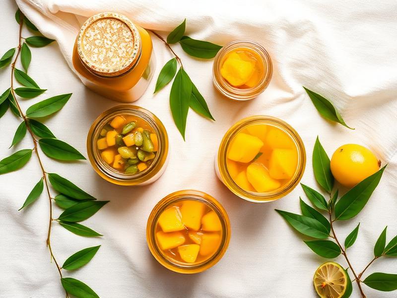 Glass jars of Indian vegetarian mango and lime pickles